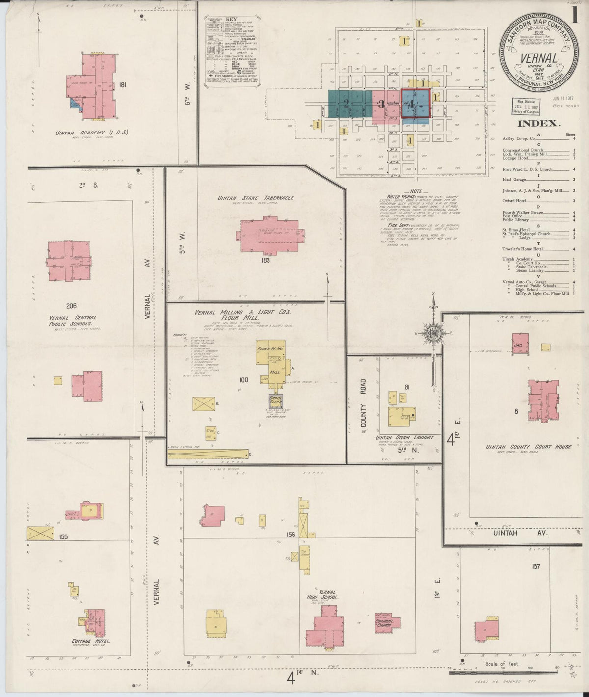 Sanborn Fire Insurance Map from Vernal, Uintah County, Utah (1917), Sheet #0001 - Historic Sanborn Fire Insurance Map Print, vintage old map wall art, antique decor, genealogy gift, Utah Utah map