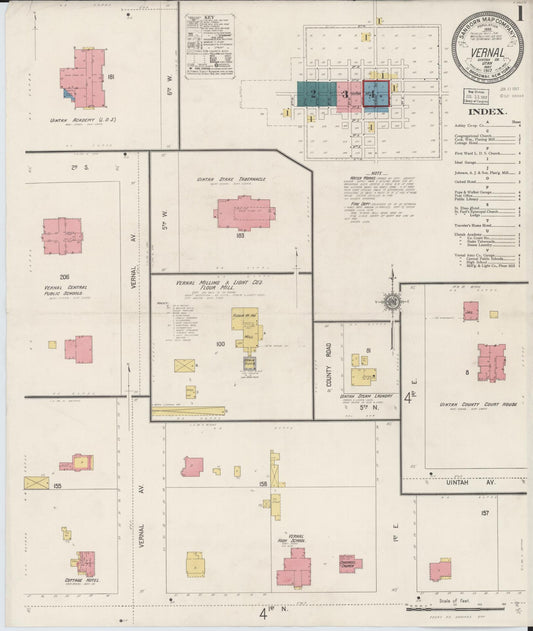 Sanborn Fire Insurance Map from Vernal, Uintah County, Utah (1917), Sheet #0001 - Historic Sanborn Fire Insurance Map Print, vintage old map wall art, antique decor, genealogy gift, Utah Utah map