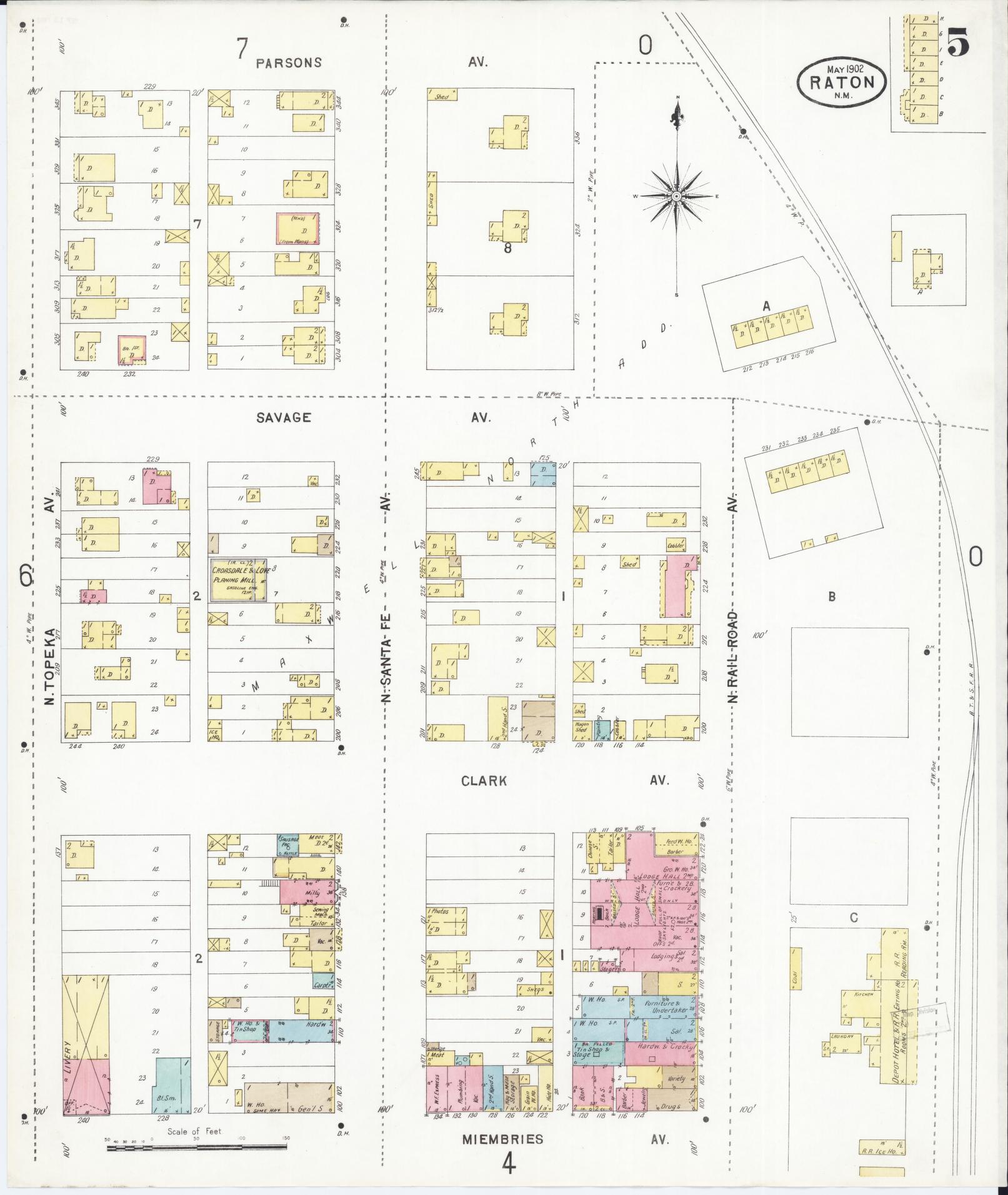 Sanborn Fire Insurance Map from Raton, Colfax County, New Mexico (1902), Sheet #0005 - Complete Map Set gallery image, historic Sanborn map, vintage wall art, New Mexico New Mexico