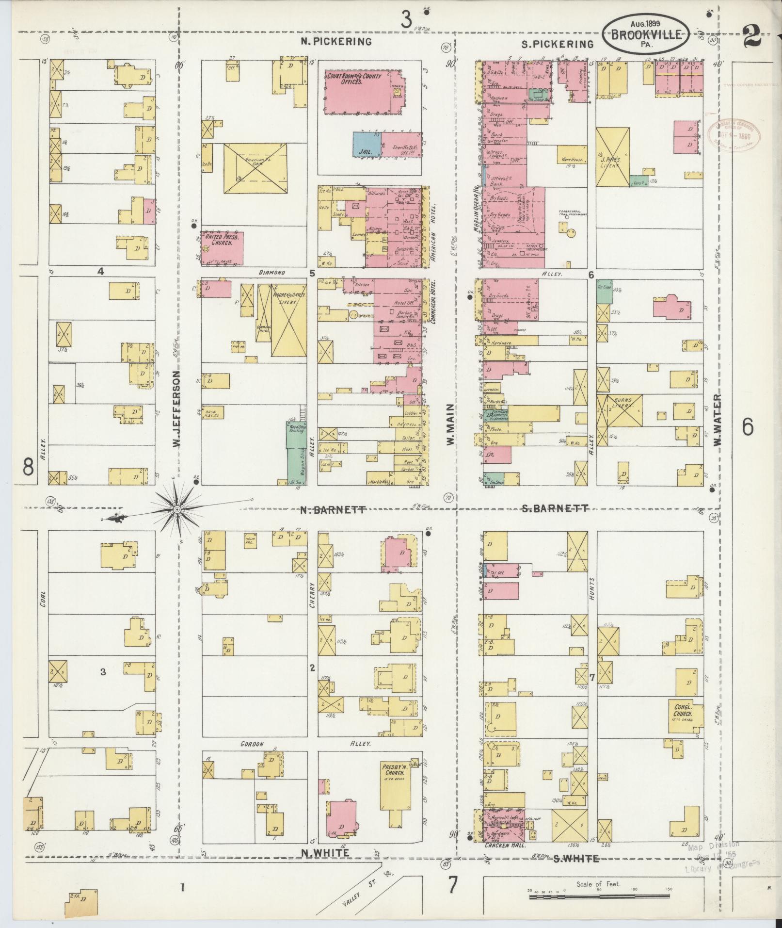 Sanborn Fire Insurance Map from Brookville, Jefferson County, Pennsylvania (1899), Sheet #0002 - Historic Sanborn Fire Insurance Map Print, vintage old map wall art, antique decor, genealogy gift, Pennsylvania Pennsylvania map