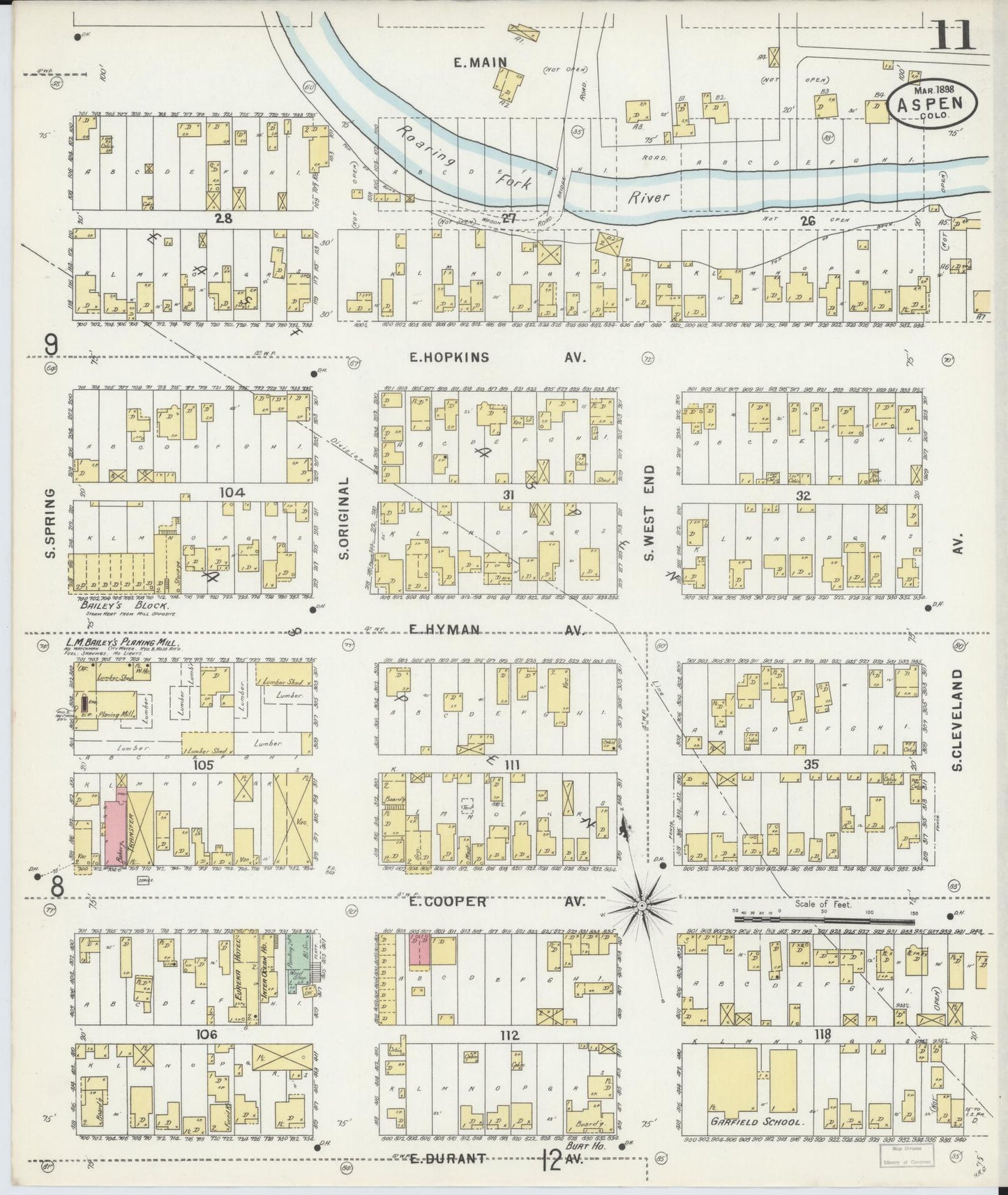 Sanborn Fire Insurance Map from Aspen, Pitkin County, Colorado (1898), Sheet #0011 - Historic Sanborn Fire Insurance Map Print, vintage old map wall art, antique decor, genealogy gift, Colorado Colorado map
