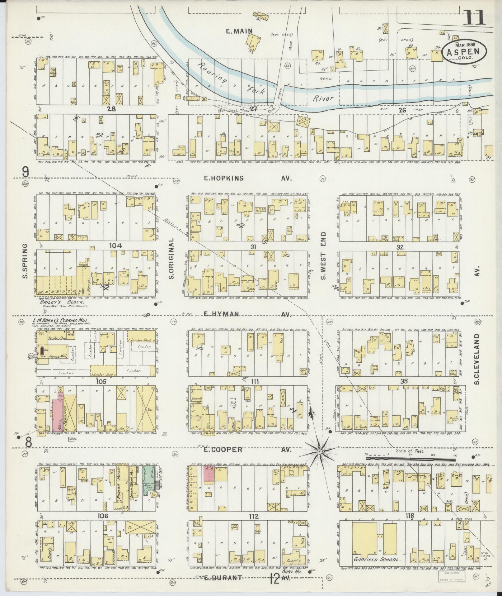 Sanborn Fire Insurance Map from Aspen, Pitkin County, Colorado (1898), Sheet #0011 - Historic Sanborn Fire Insurance Map Print, vintage old map wall art, antique decor, genealogy gift, Colorado Colorado map