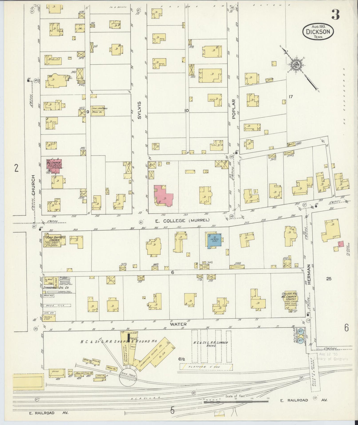 Sanborn Fire Insurance Map from Dickson, Dickson County, Tennessee (1913), Sheet #0003 - Historic Sanborn Fire Insurance Map Print, vintage old map wall art, antique decor, genealogy gift, Tennessee Tennessee map