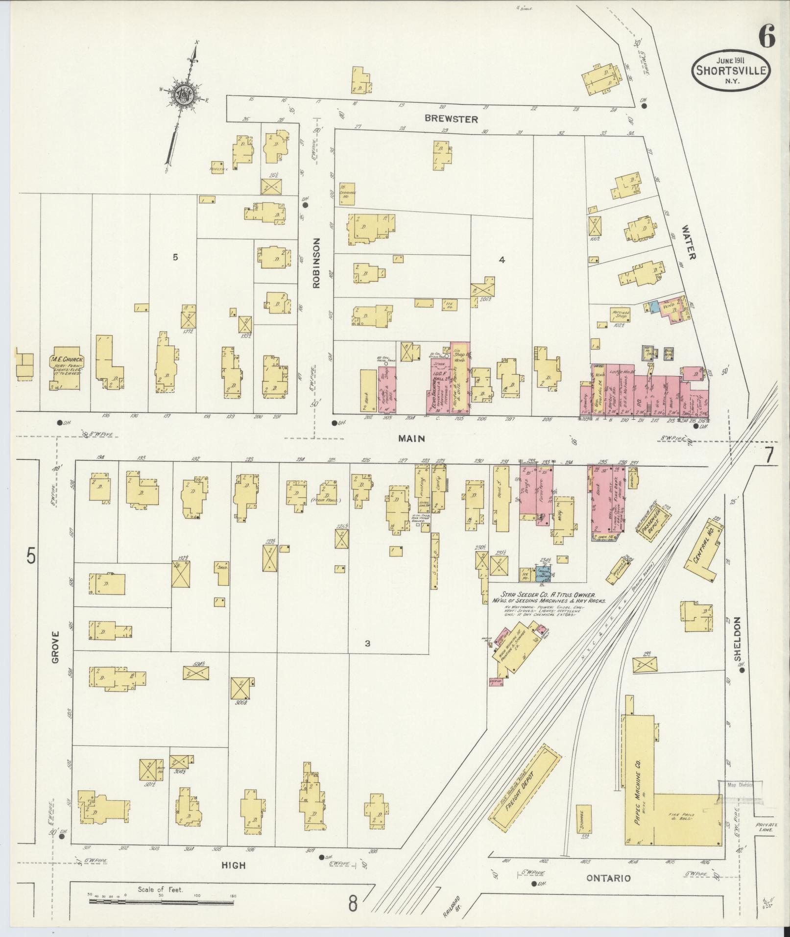 Sanborn Fire Insurance Map from Shortsville, Ontario County, New York. (1911), Sheet 6 – Historic Sanborn Fire Insurance Map Print
