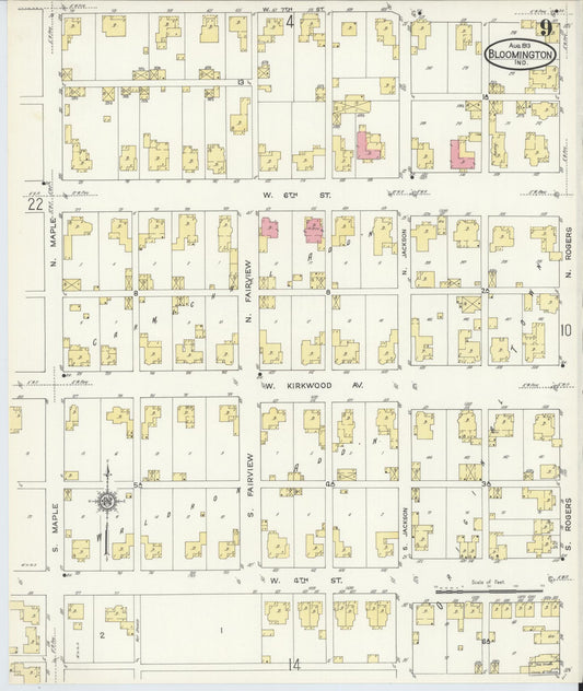 Sanborn Fire Insurance Map from Bloomington, Monroe County, Indiana (1913), Sheet #0009 - Historic Sanborn Fire Insurance Map Print, vintage old map wall art, antique decor, genealogy gift, Indiana Indiana map