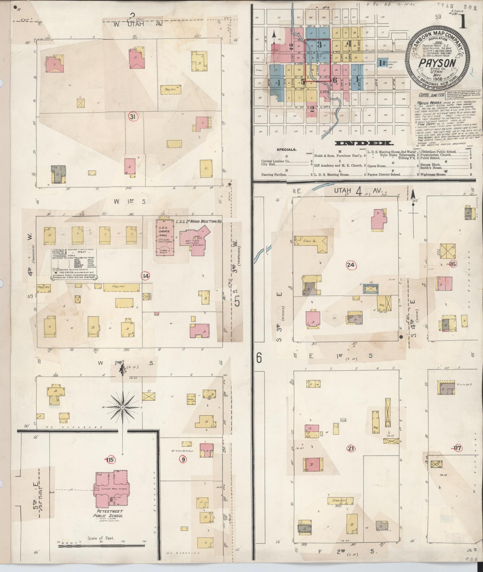 Sanborn Fire Insurance Map from Payson, Utah County, Utah (1931), Sheet #0001 - Complete Map Set gallery image, historic Sanborn map, vintage wall art, Payson Utah