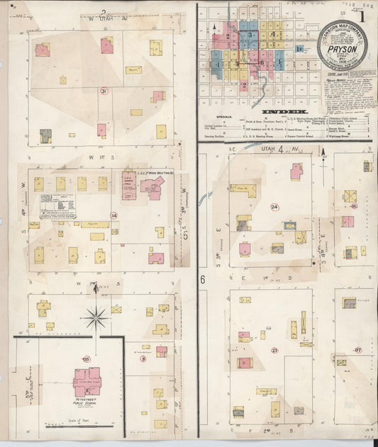 Sanborn Fire Insurance Map from Payson, Utah County, Utah (1931), Sheet #0001 - Complete Map Set gallery image, historic Sanborn map, vintage wall art, Payson Utah