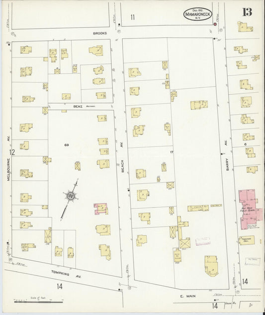 Sanborn Fire Insurance Map from Mamaroneck, Westchester County, New York (1912), Sheet #0012 - Historic Sanborn Fire Insurance Map Print, vintage old map wall art, antique decor, genealogy gift, New York New York map