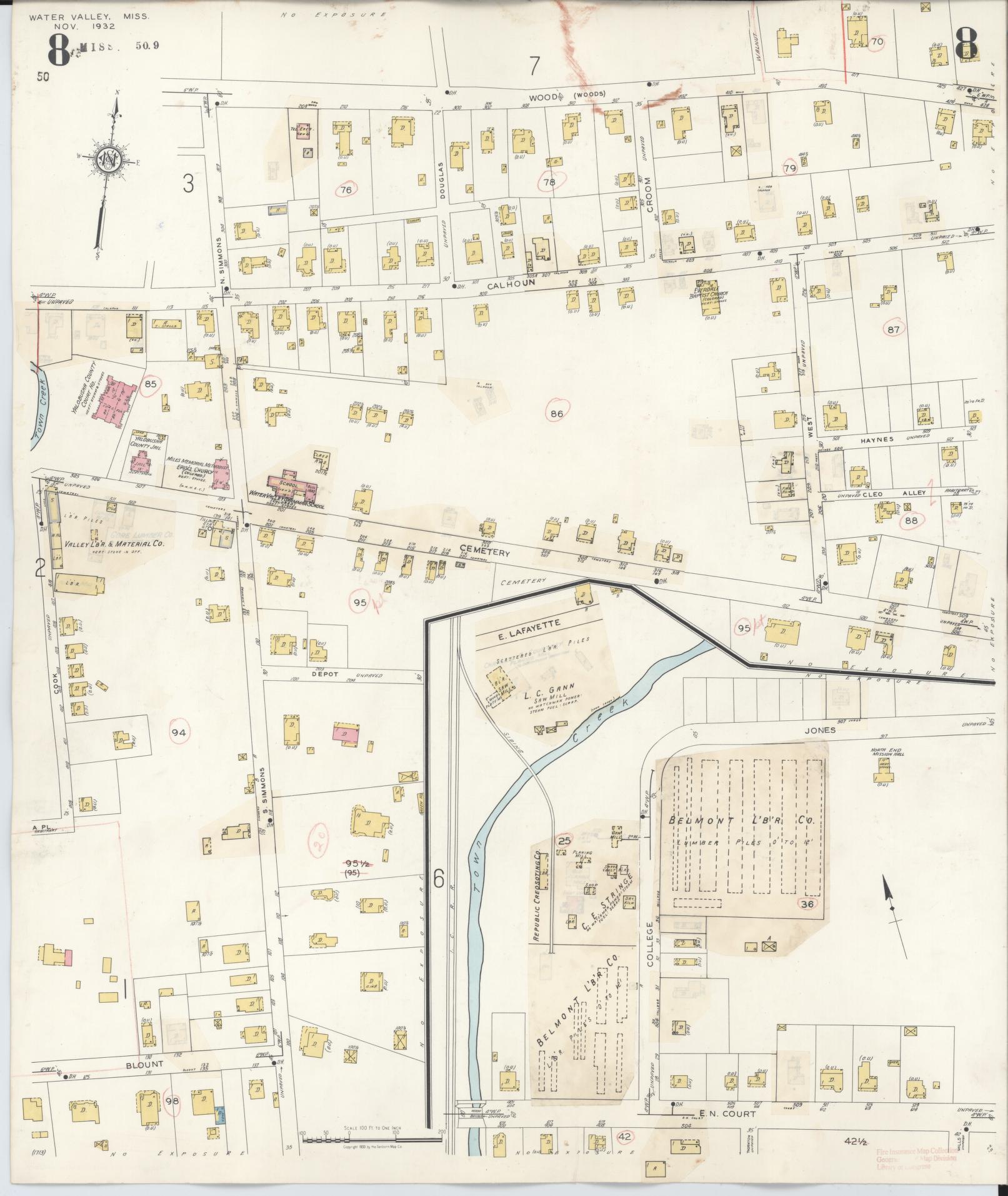 Sanborn Fire Insurance Map from Water Valley, Yalobusha County, Mississippi (1940), Sheet #0008 - Historic Sanborn Fire Insurance Map Print, vintage old map wall art, antique decor, genealogy gift, Mississippi Mississippi map