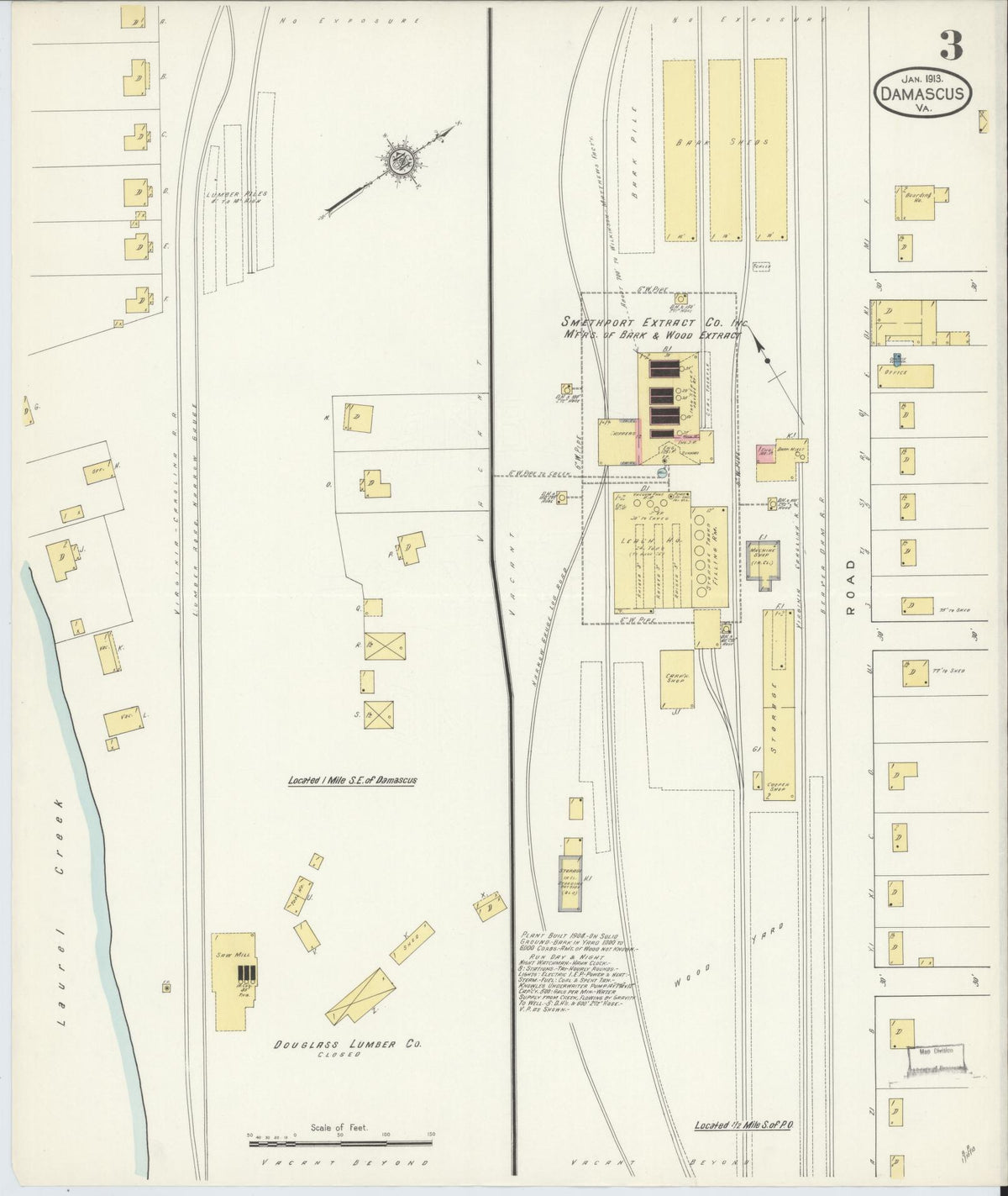 Sanborn Fire Insurance Map from Damascus, Washington County, Virginia (1913), Sheet #0003 - Complete Map Set gallery image, historic Sanborn map, vintage wall art, Virginia Virginia