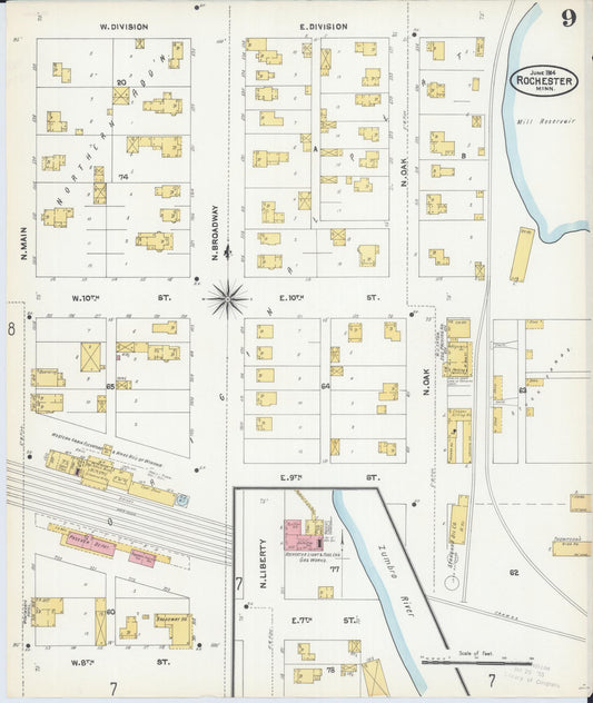 Sanborn Fire Insurance Map from Rochester, Olmsted County, Minnesota (1904), Sheet #0009 - Historic Sanborn Fire Insurance Map Print, vintage old map wall art, antique decor, genealogy gift, Minnesota Minnesota map