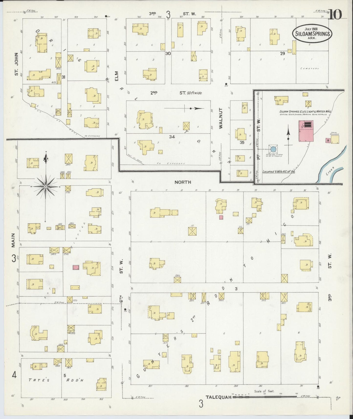 Sanborn Fire Insurance Map from Siloam Springs, Benton County, Arkansas (1908), Sheet #0010 - Historic Sanborn Fire Insurance Map Print, vintage old map wall art, antique decor, genealogy gift, Arkansas Arkansas map