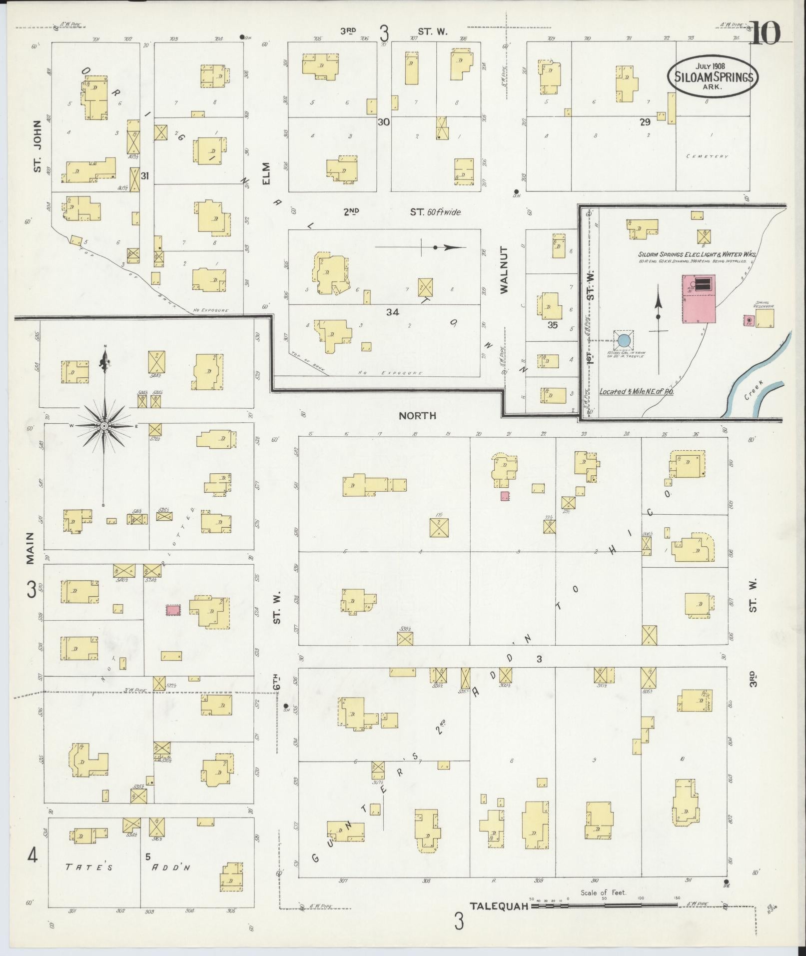 Sanborn Fire Insurance Map from Siloam Springs, Benton County, Arkansas (1908), Sheet #0010 - Historic Sanborn Fire Insurance Map Print, vintage old map wall art, antique decor, genealogy gift, Arkansas Arkansas map