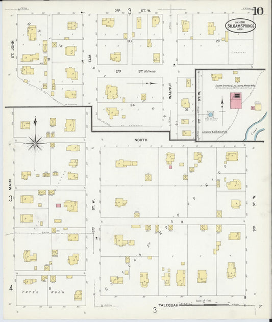 Sanborn Fire Insurance Map from Siloam Springs, Benton County, Arkansas (1908), Sheet #0010 - Historic Sanborn Fire Insurance Map Print, vintage old map wall art, antique decor, genealogy gift, Arkansas Arkansas map