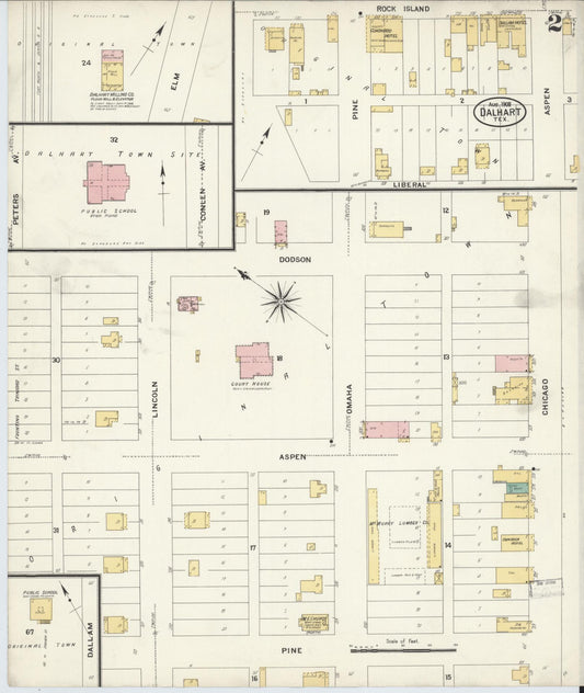 Sanborn Fire Insurance Map from Dalhart, Dallam And Hartley County, Texas (1908), Sheet #0002 - Historic Sanborn Fire Insurance Map Print, vintage old map wall art, antique decor, genealogy gift, Texas Texas map