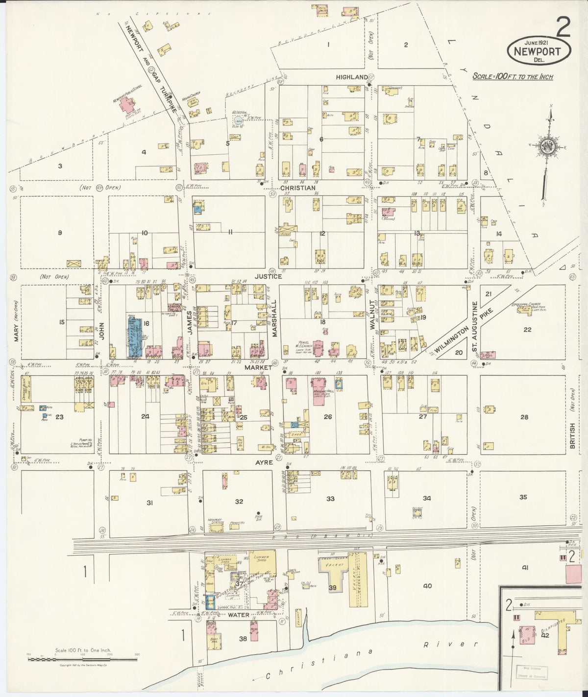 Sanborn Fire Insurance Map from Newport, New Castle County, Delaware (1921), Sheet #0002 - Complete Map Set gallery image, historic Sanborn map, vintage wall art, Delaware Delaware