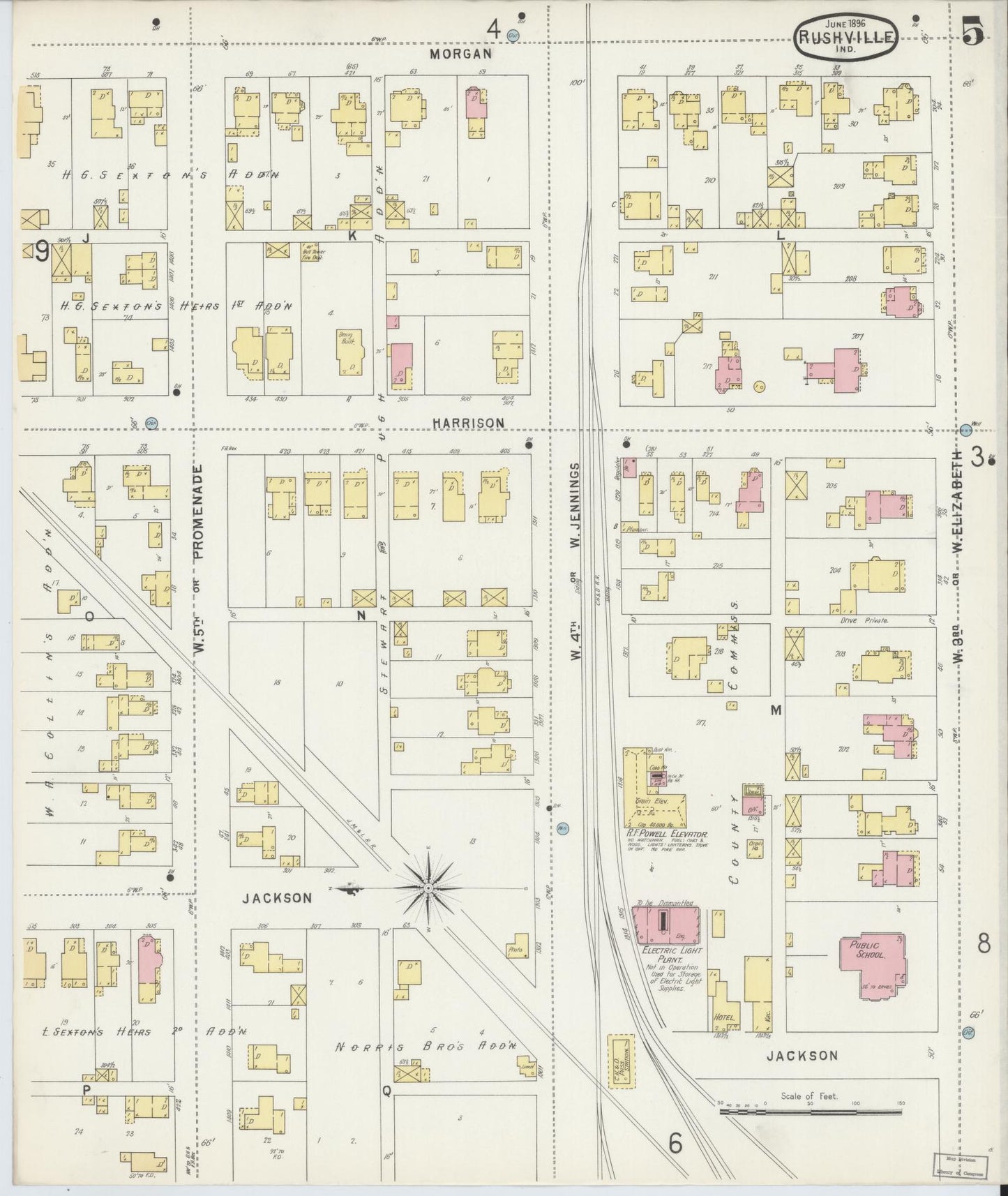 Sanborn Fire Insurance Map from Rushville, Rush County, Indiana (1896), Sheet #0005 - Historic Sanborn Fire Insurance Map Print, vintage old map wall art, antique decor, genealogy gift, Indiana Indiana map