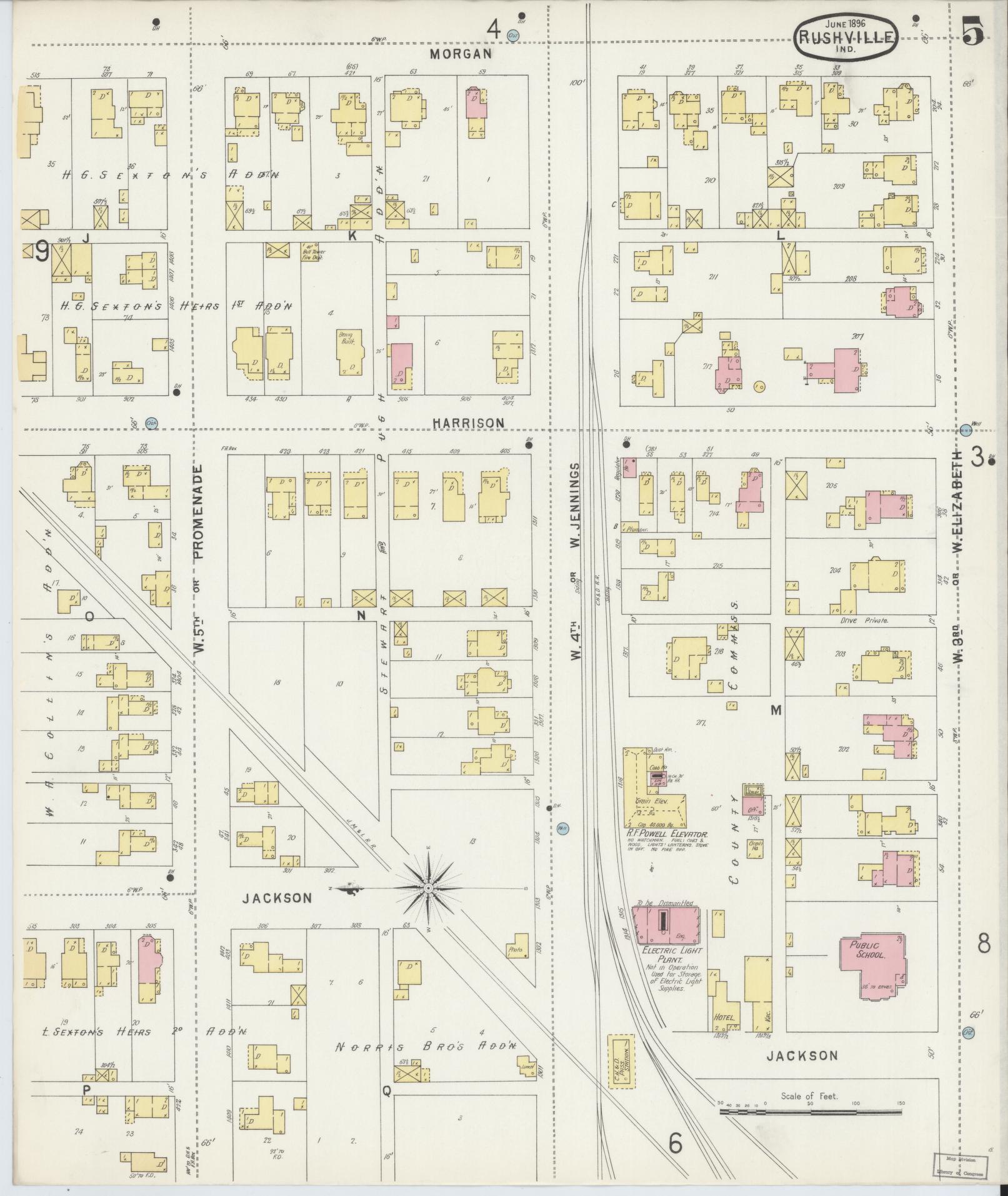 Sanborn Fire Insurance Map from Rushville, Rush County, Indiana (1896), Sheet #0005 - Historic Sanborn Fire Insurance Map Print, vintage old map wall art, antique decor, genealogy gift, Indiana Indiana map