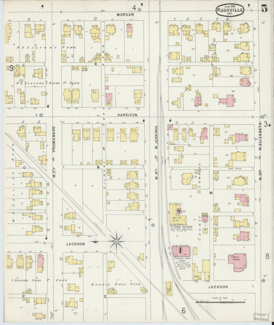 Sanborn Fire Insurance Map from Rushville, Rush County, Indiana (1896), Sheet #0005 - Historic Sanborn Fire Insurance Map Print, vintage old map wall art, antique decor, genealogy gift, Indiana Indiana map