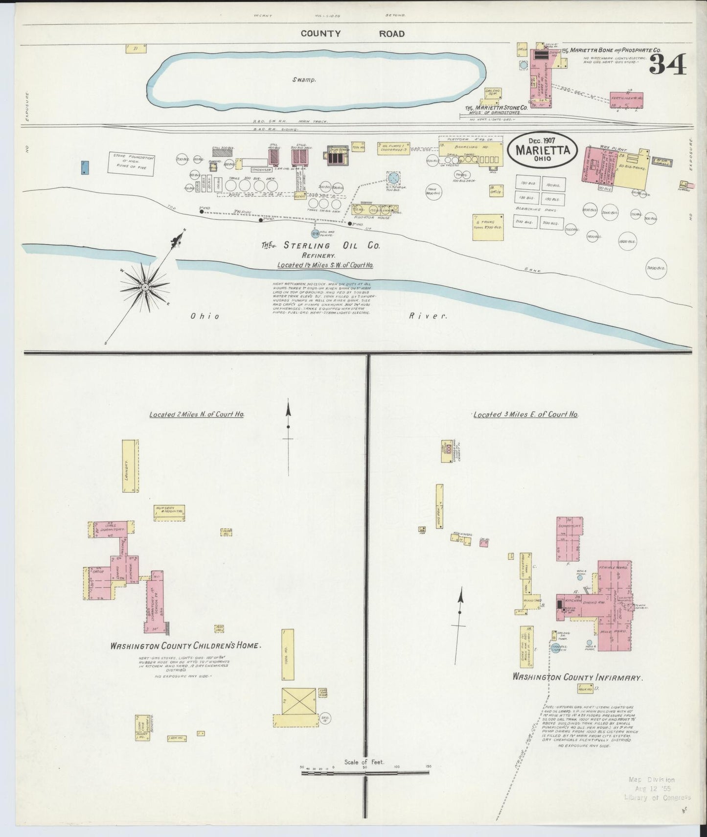 Sanborn Fire Insurance Map from Marietta, Washington County, Ohio (1907), Sheet #0034 - Complete Map Set gallery image, historic Sanborn map, vintage wall art, Ohio Ohio