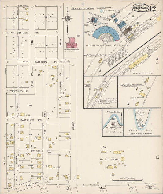 Sanborn Fire Insurance Map from Sweetwater, Nolan County, Texas (1922), Sheet #0012 - Historic Sanborn Fire Insurance Map Print, vintage old map wall art, antique decor, genealogy gift, Texas Texas map