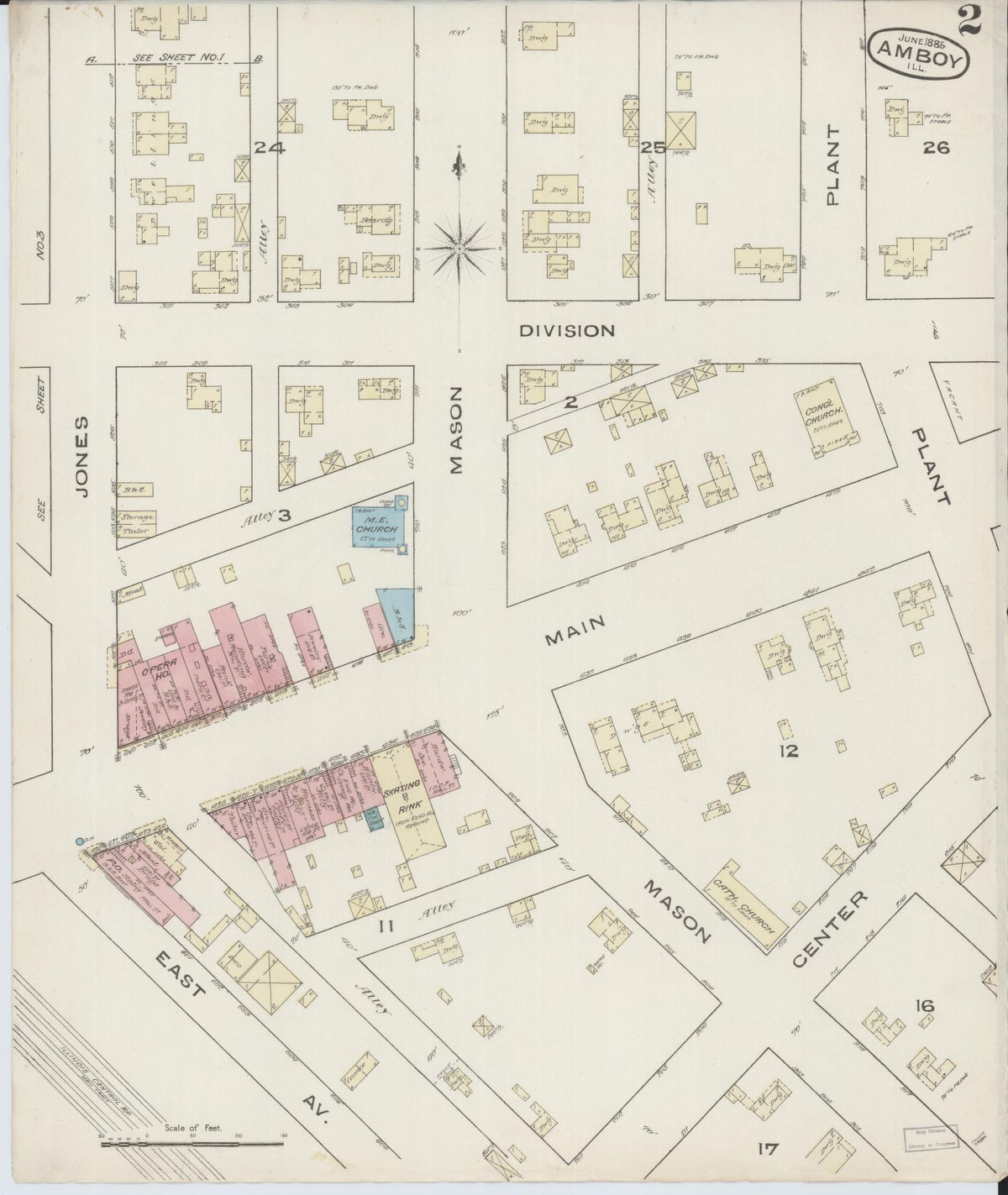 Sanborn Fire Insurance Map from Amboy, Lee County, Illinois (1885), Sheet #0002 - Complete Map Set gallery image, historic Sanborn map, vintage wall art, Illinois Illinois