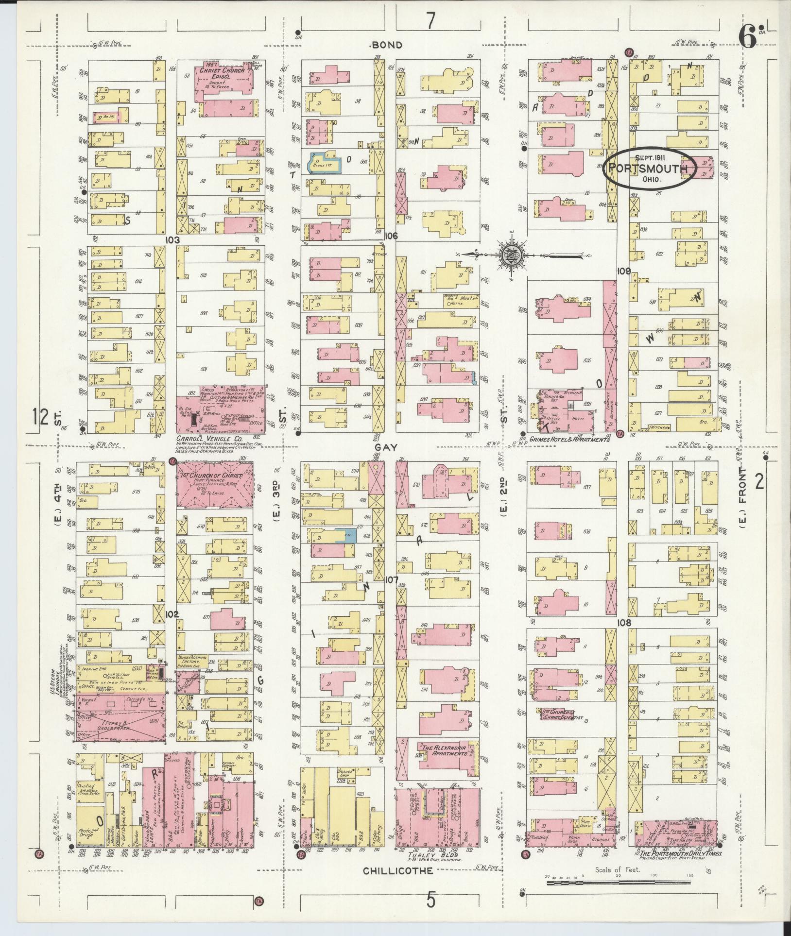 Sanborn Fire Insurance Map from Portsmouth, Scioto County, Ohio (1911), Sheet #0006 - Complete Map Set gallery image, historic Sanborn map, vintage wall art, Ohio Ohio