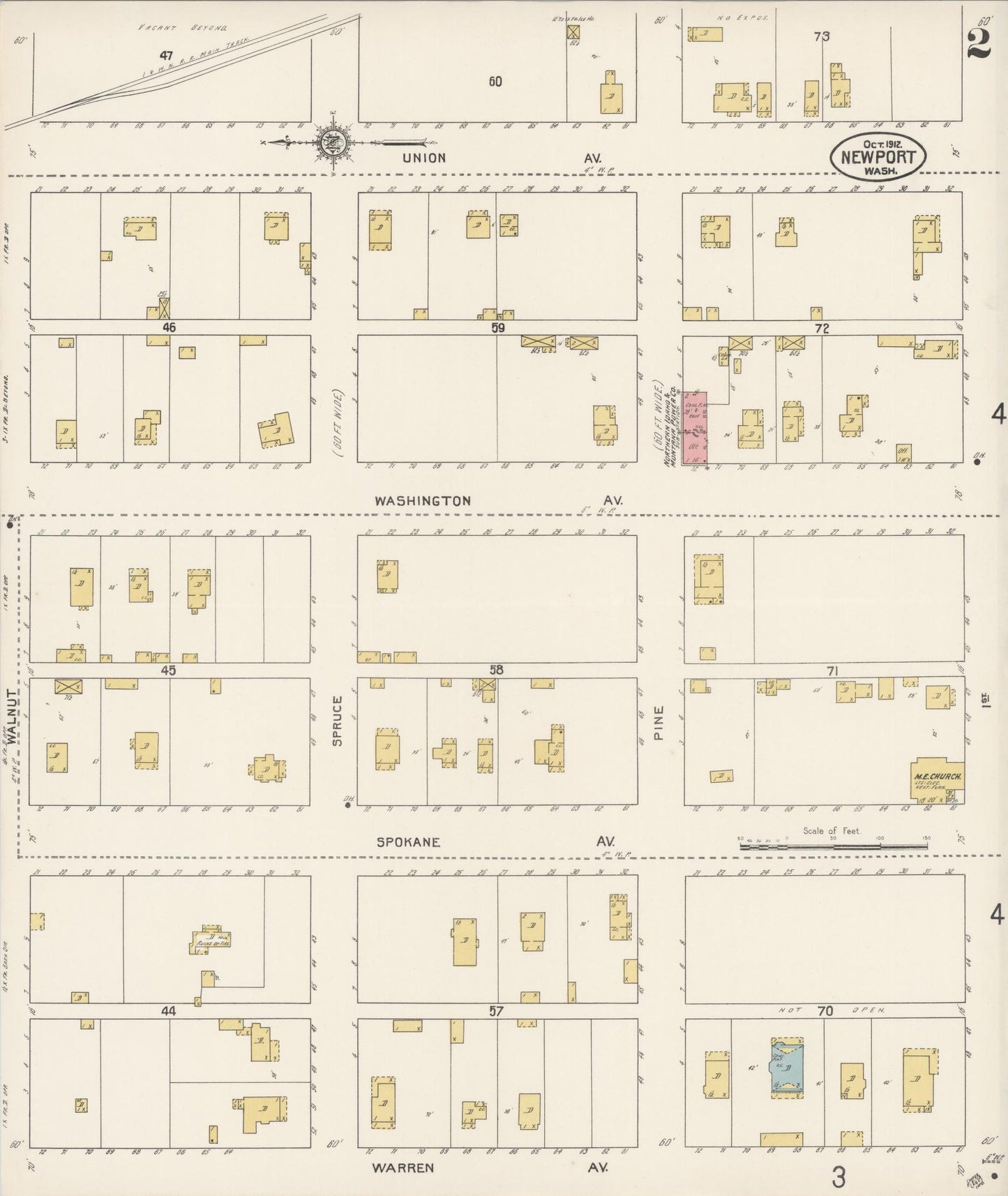 Sanborn Fire Insurance Map from Newport, Pend Orielle County, Washington (1912), Sheet #0002 - Complete Map Set gallery image, historic Sanborn map, vintage wall art, Washington Washington