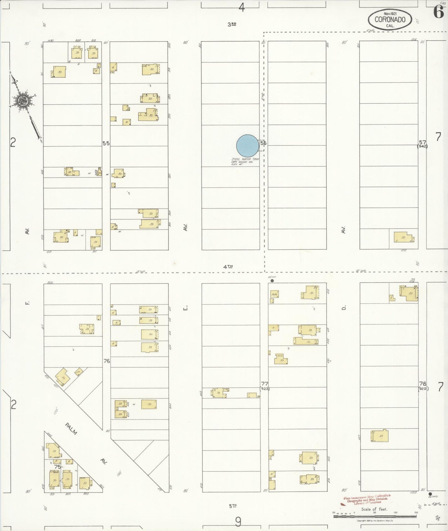 Sanborn Fire Insurance Map from Coronado, San Diego County, California (1921), Sheet #0006 - Complete Map Set gallery image, historic Sanborn map, vintage wall art, California California
