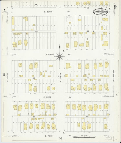 Sanborn Fire Insurance Map from Grand Junction, Mesa County, Colorado (1907), Sheet #0009 - Complete Map Set gallery image, historic Sanborn map, vintage wall art, Colorado Colorado