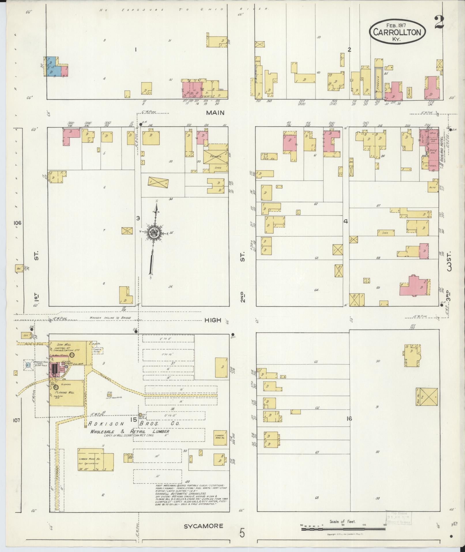 Sanborn Fire Insurance Map from Carrollton, Carroll County, Kentucky (1917), Sheet #0002 - Historic Sanborn Fire Insurance Map Print, vintage old map wall art, antique decor, genealogy gift, Kentucky Kentucky map