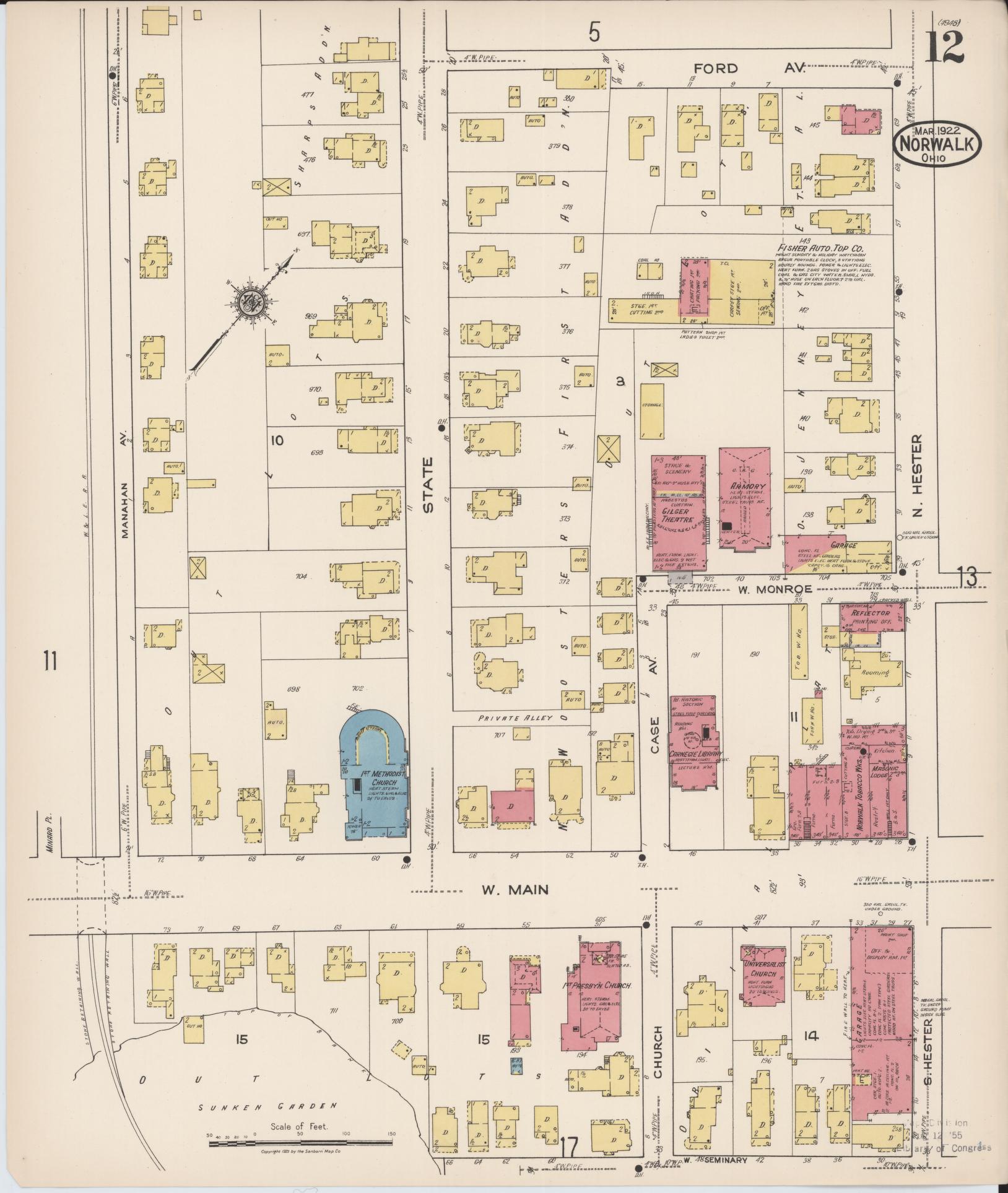 Sanborn Fire Insurance Map from Norwalk, Huron County, Ohio (1922), Sheet #0012 - Complete Map Set gallery image, historic Sanborn map, vintage wall art, Ohio Ohio