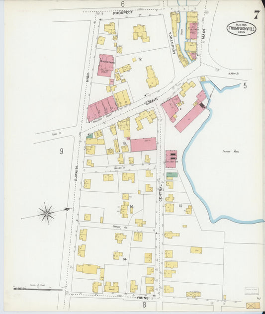 Sanborn Fire Insurance Map from Thompsonville, Hartford County, Connecticut (1905), Sheet #0007 - Historic Sanborn Fire Insurance Map Print, vintage old map wall art, antique decor, genealogy gift, Connecticut Connecticut map