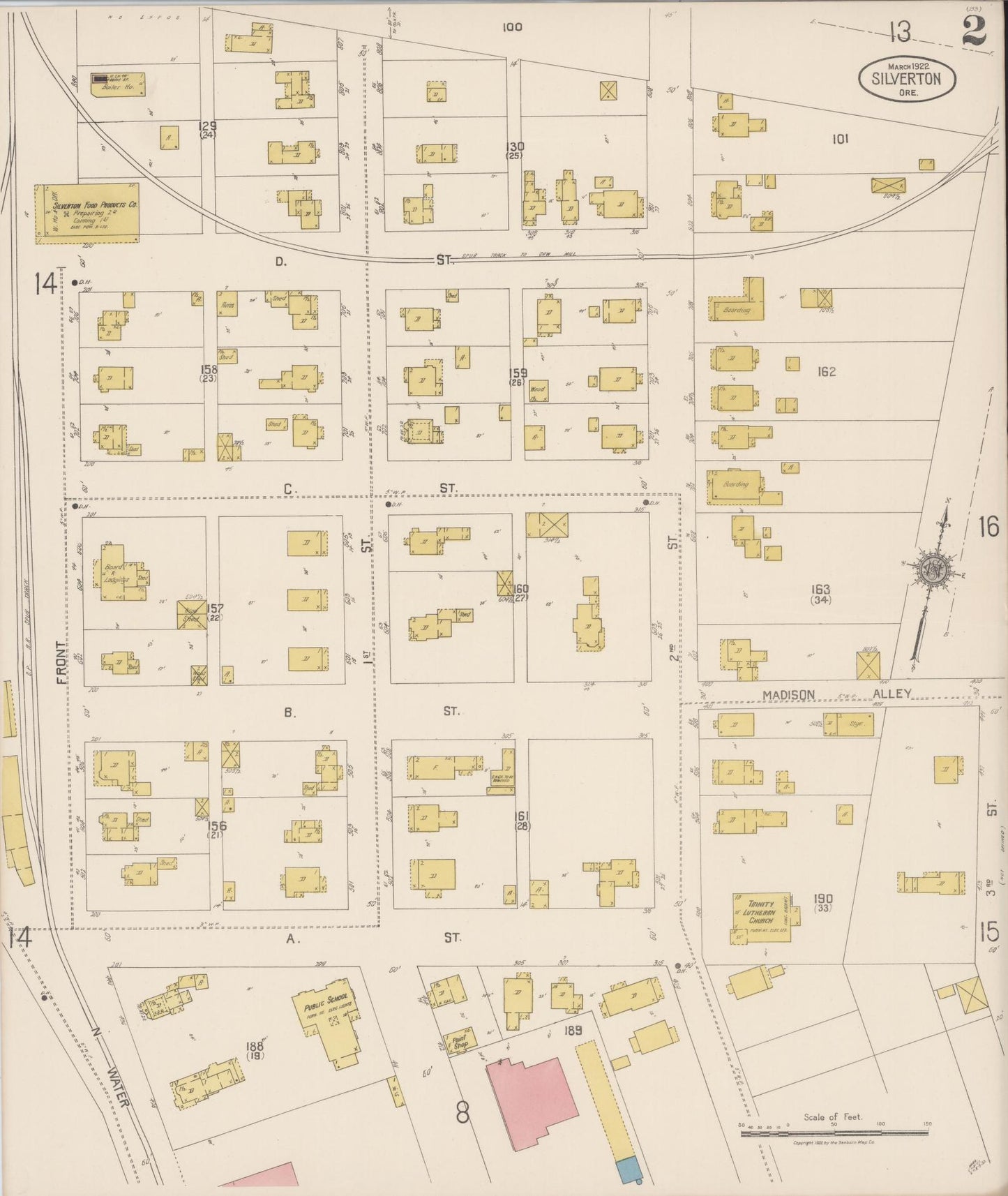 Sanborn Fire Insurance Map from Silverton, Marion County, Oregon (1922), Sheet #0002 - Complete Map Set gallery image, historic Sanborn map, vintage wall art, Oregon Oregon