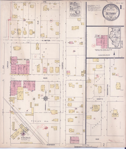 Sanborn Fire Insurance Map from Bethany, Moultrie County, Illinois (1922), Sheet #0001 - Complete Map Set gallery image, historic Sanborn map, vintage wall art, Illinois Illinois