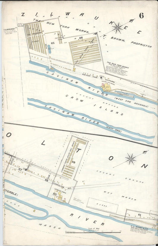 Sanborn Fire Insurance Map from Saginaw, Saginaw County, Michigan (1895), Sheet #0006 - Historic Sanborn Fire Insurance Map Print, vintage old map wall art, antique decor, genealogy gift, Michigan Michigan map