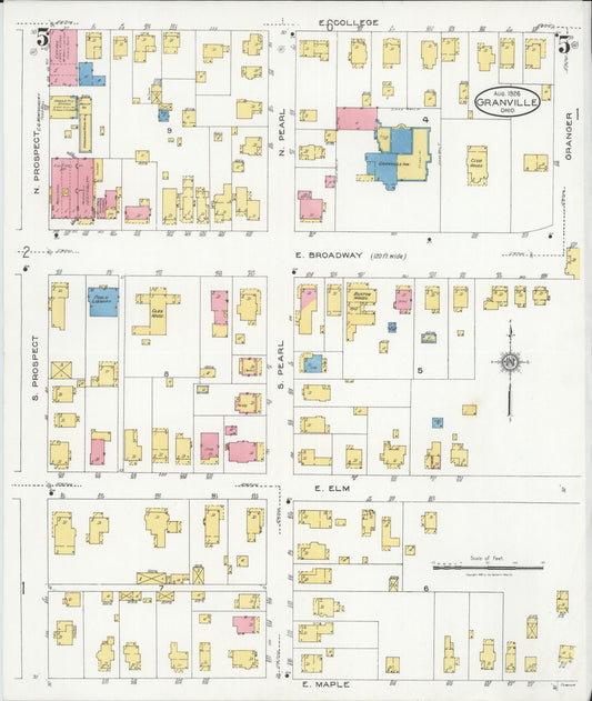 Sanborn Fire Insurance Map from Granville, Licking County, Ohio (1926), Sheet #0005 - Historic Sanborn Fire Insurance Map Print, vintage old map wall art, antique decor, genealogy gift, Ohio Ohio map