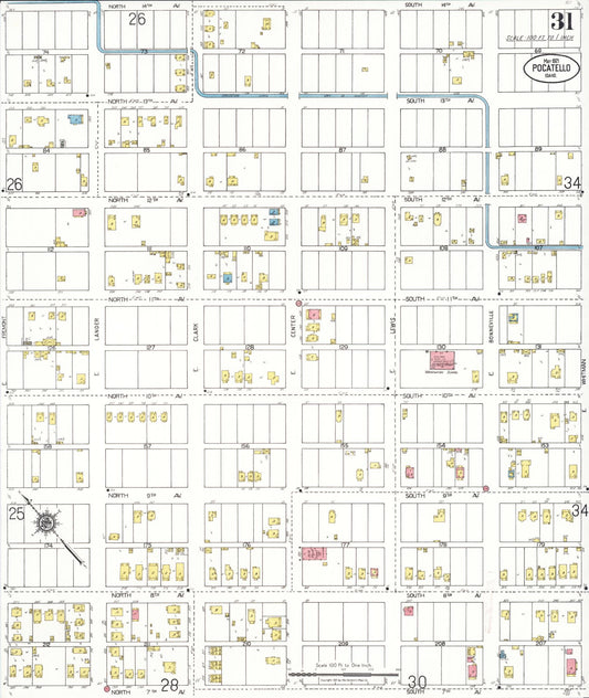 Sanborn Fire Insurance Map from Pocatello, Bannock County, Idaho (1921), Sheet #0031 - Historic Sanborn Fire Insurance Map Print, vintage old map wall art, antique decor, genealogy gift, Idaho Idaho map