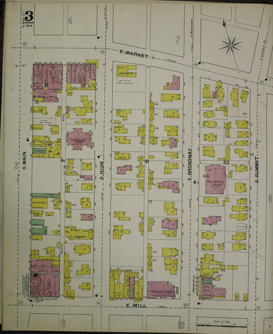 Sanborn Fire Insurance Map from Akron, Summit County, Ohio (1892), Sheet #0003 - Historic Sanborn Fire Insurance Map Print, vintage old map wall art, antique decor, genealogy gift, Ohio Ohio map
