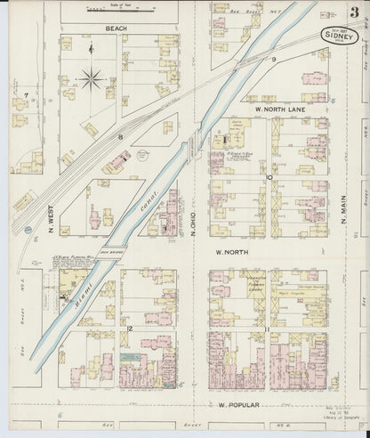 Sanborn Fire Insurance Map from Sidney, Shelby County, Ohio (1887), Sheet #0003 - Historic Sanborn Fire Insurance Map Print, vintage old map wall art, antique decor, genealogy gift, Ohio Ohio map