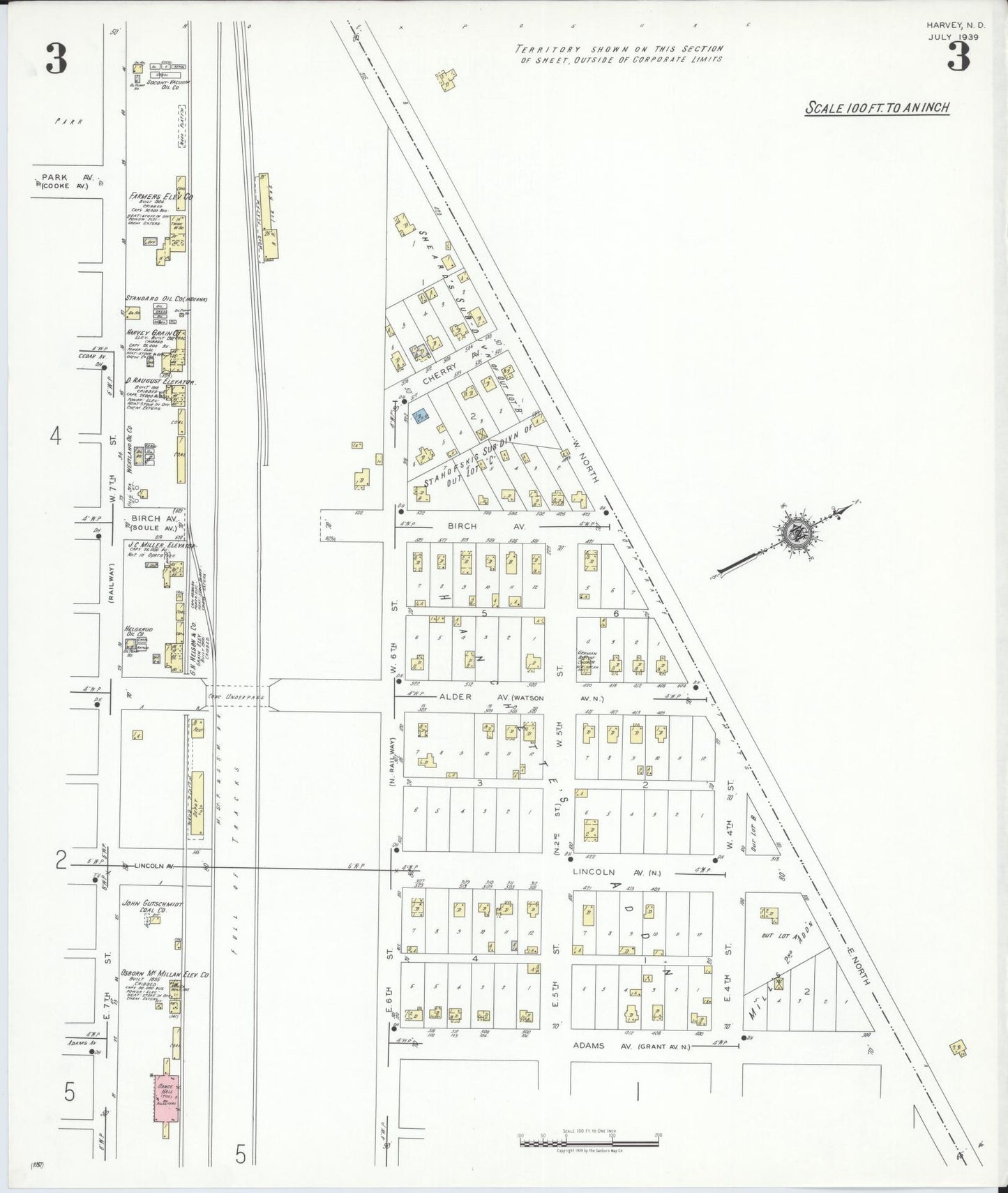 Sanborn Fire Insurance Map from Harvey, Wells County, North Dakota (1939), Sheet #0003 - Historic Sanborn Fire Insurance Map Print, vintage old map wall art, antique decor, genealogy gift, North Dakota North Dakota map