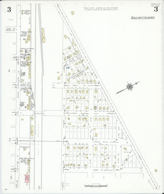 Sanborn Fire Insurance Map from Harvey, Wells County, North Dakota (1939), Sheet #0003 - Historic Sanborn Fire Insurance Map Print, vintage old map wall art, antique decor, genealogy gift, North Dakota North Dakota map