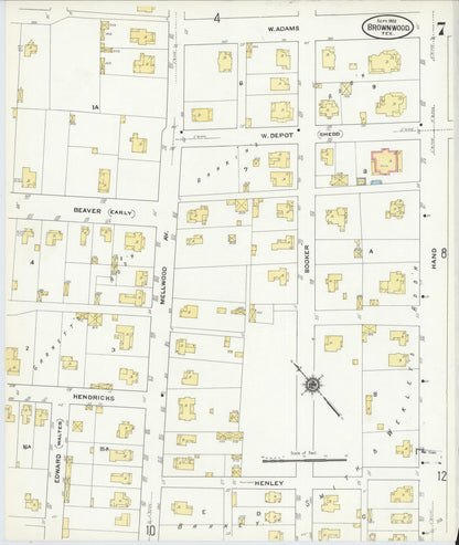 Sanborn Fire Insurance Map from Brownwood, Brown County, Texas (1909), Sheet #0007 - Complete Map Set gallery image, historic Sanborn map, vintage wall art, Texas Texas