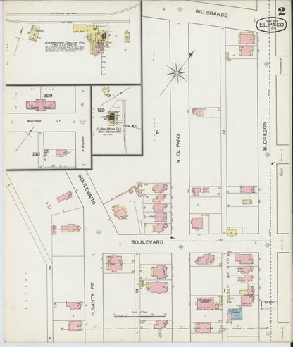 Sanborn Fire Insurance Map from El Paso, El Paso County, Texas (1893), Sheet #0002 - Complete Map Set gallery image, historic Sanborn map, vintage wall art, Texas Texas