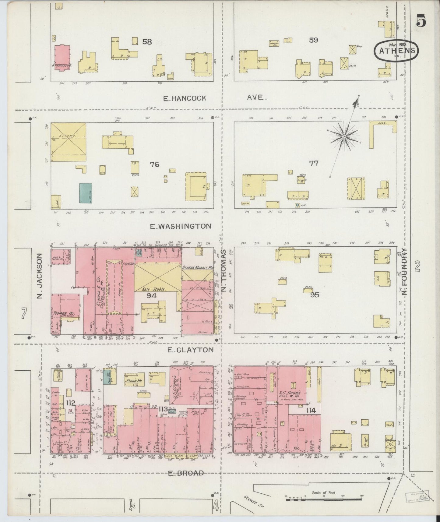 Sanborn Fire Insurance Map from Athens, Clarke County, Georgia (1893), Sheet #0005 - Complete Map Set gallery image, historic Sanborn map, vintage wall art, Georgia Georgia