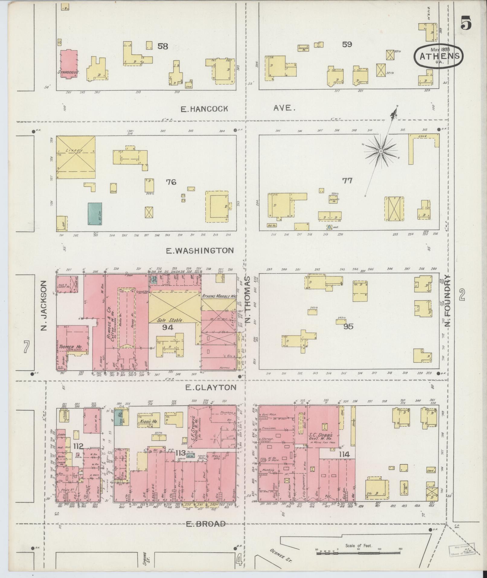 Sanborn Fire Insurance Map from Athens, Clarke County, Georgia (1893), Sheet #0005 - Complete Map Set gallery image, historic Sanborn map, vintage wall art, Georgia Georgia