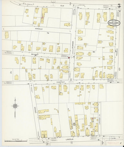 Sanborn Fire Insurance Map from Marlborough, Middlesex County, Massachusetts (1912), Sheet #0005 - Historic Sanborn Fire Insurance Map Print, vintage old map wall art, antique decor, genealogy gift, Massachusetts Massachusetts map