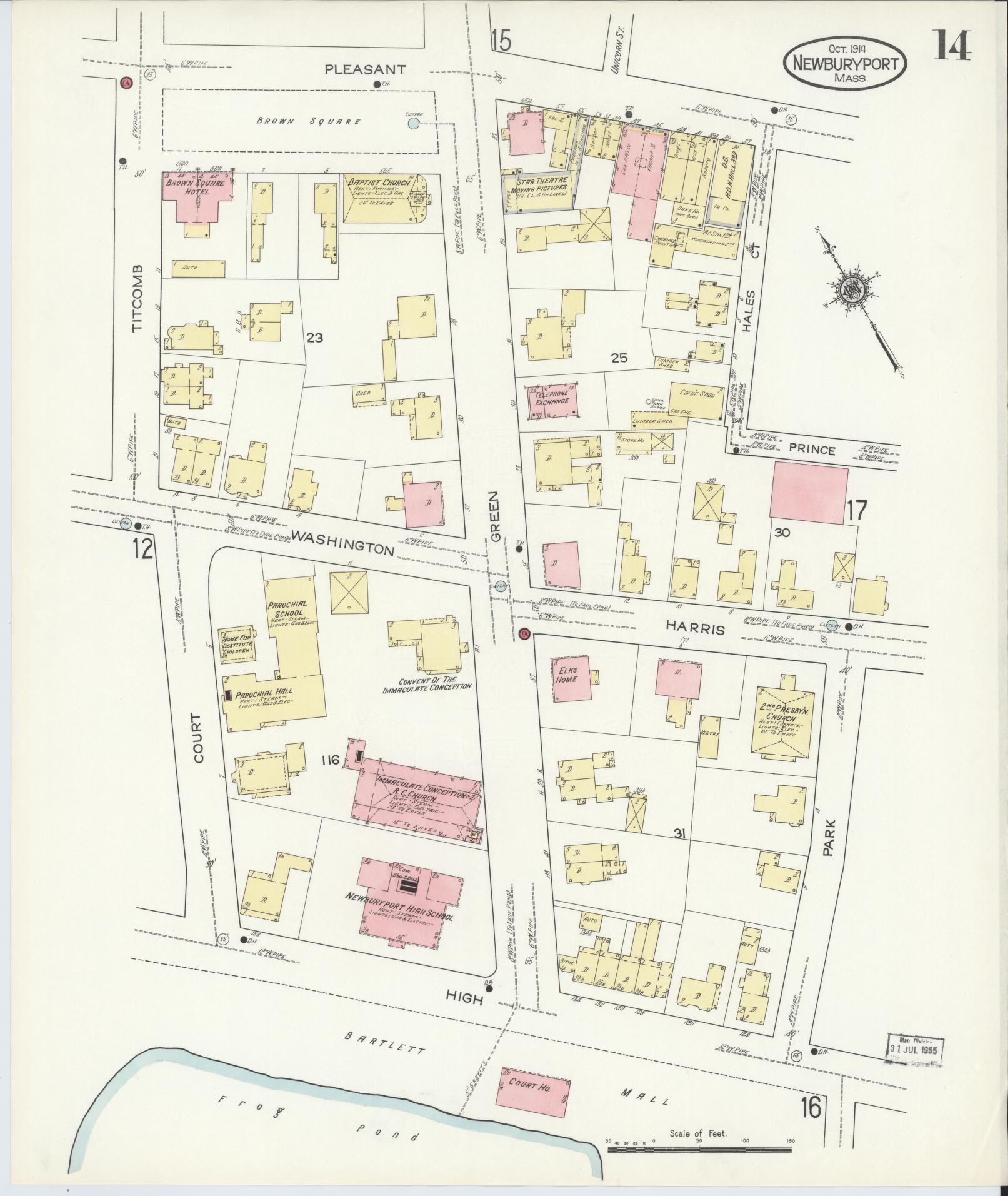 Sanborn Fire Insurance Map from Newburyport, Essex County, Massachusetts (1914), Sheet #0014 - Historic Sanborn Fire Insurance Map Print, vintage old map wall art, antique decor, genealogy gift, Massachusetts Massachusetts map