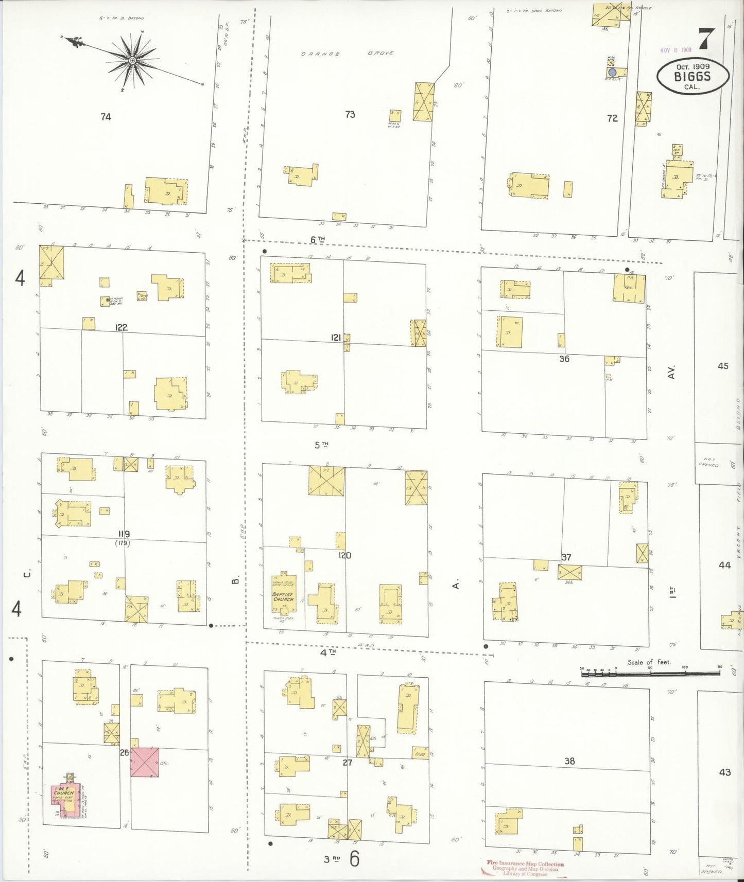 Sanborn Fire Insurance Map from Biggs, Butte County, California (1909), Sheet #0007 - Historic Sanborn Fire Insurance Map Print, vintage old map wall art, antique decor, genealogy gift, California California map