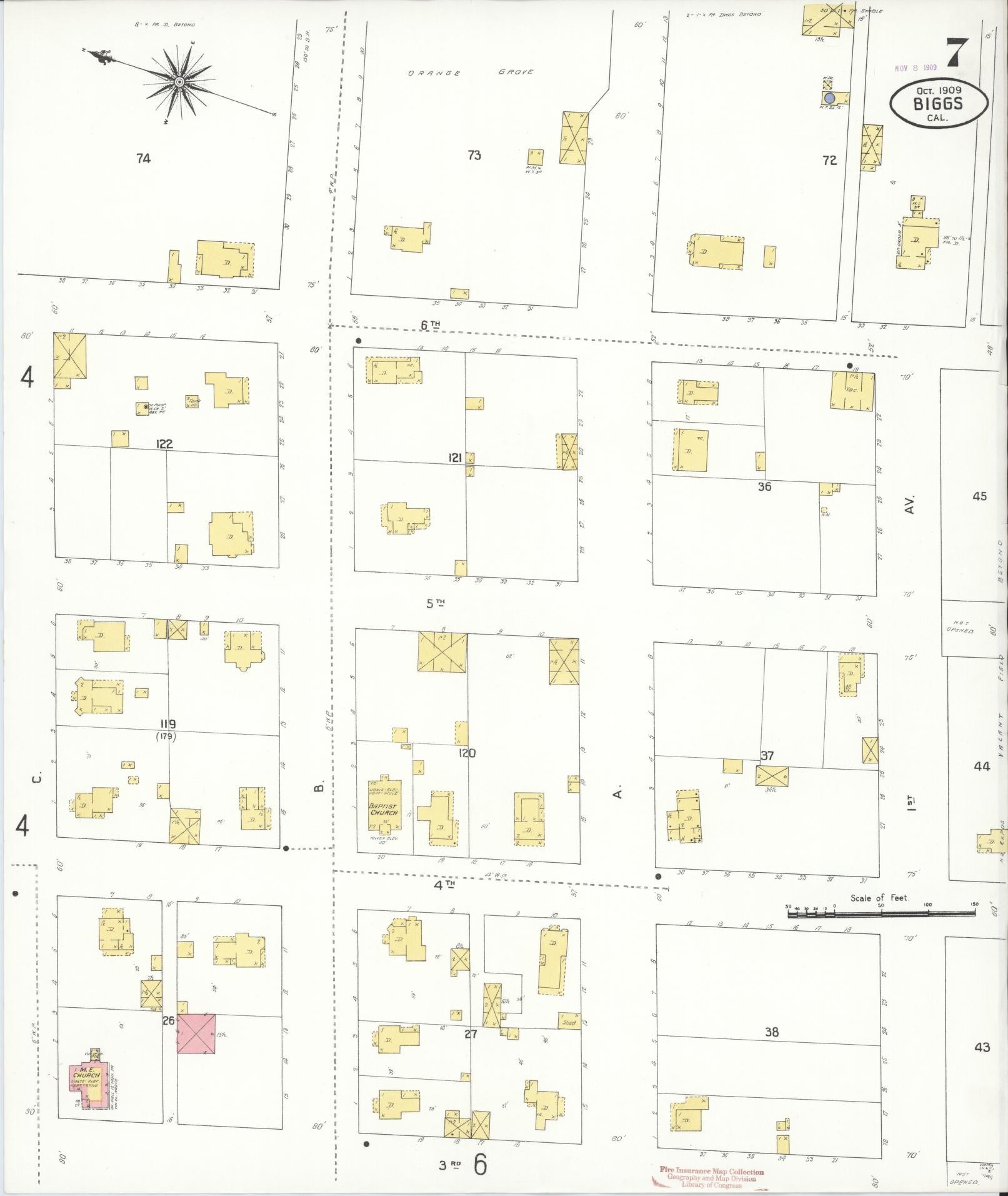 Sanborn Fire Insurance Map from Biggs, Butte County, California (1909), Sheet #0007 - Historic Sanborn Fire Insurance Map Print, vintage old map wall art, antique decor, genealogy gift, California California map
